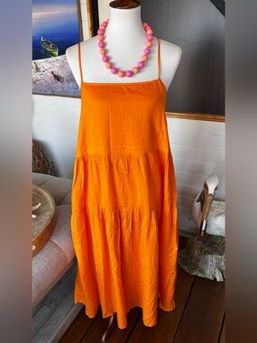 Enza Costa Cool Cotton Tiered Dress Papaya Orange Size 1 Small Made USA NWOT